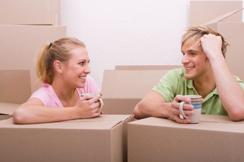 Moving team preparing items safely for a van service