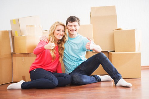 Boxes and packed household items prepared for a move in Hammersmith